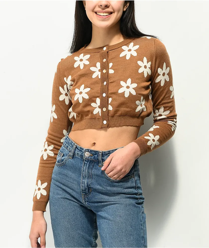 Tan cropped cardigan sales