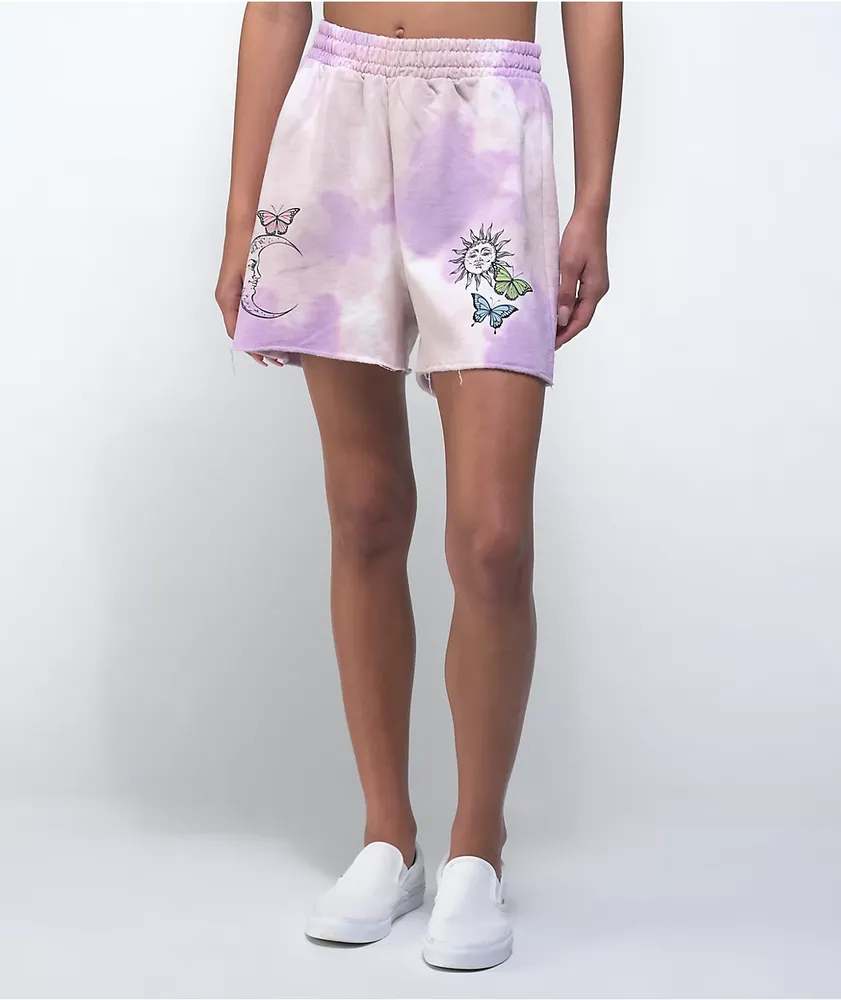Desert Dreamer Butterfly Purple Tie Dye Sweat Shorts | Mall of