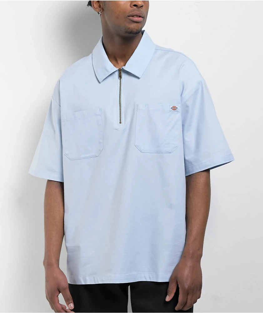 Dickies Ranch Light Blue Quarter Zip Work Shirt | MainPlace Mall