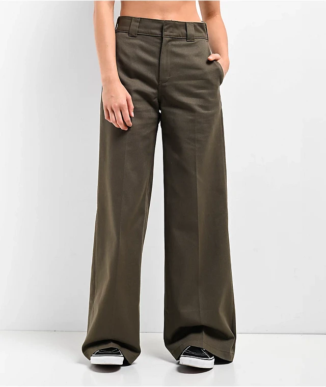 Dickies Wide Leg Military Green Work Pants | MainPlace Mall