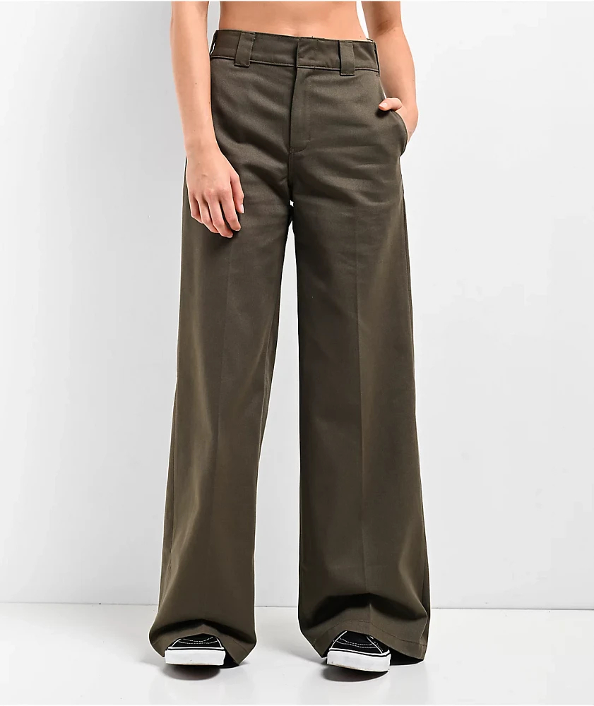 Dickies Wide Leg Military Green Work Pants | MainPlace Mall