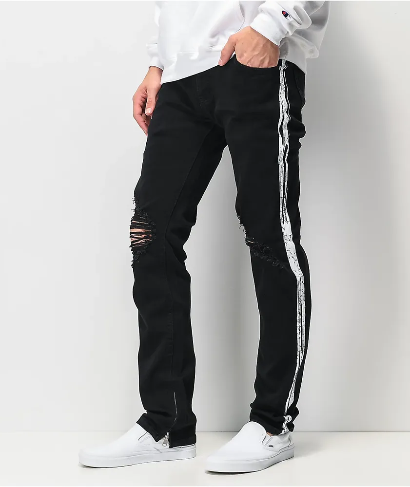 Black jeans with white stripe down the side clearance