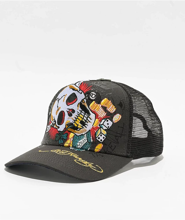 Ed Hardy Trucker Hat Embroidered Tattoo Eagle Skull Blue Sky