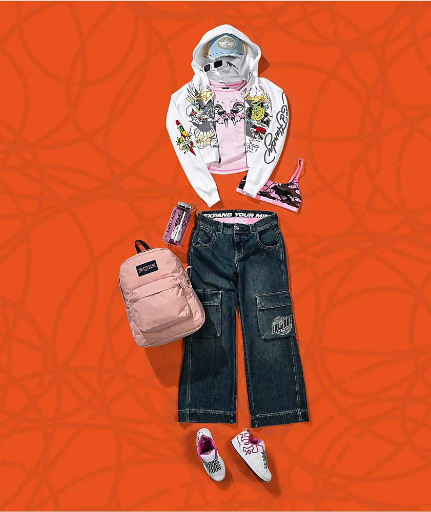 Ed Hardy Brave Eagle Y2K White Crop Zip Hoodie | Arden Fair