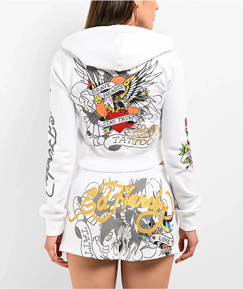 Ed Hardy Brave Eagle Y2K White Crop Zip Hoodie | MainPlace Mall