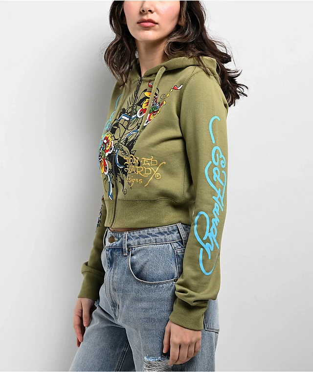 Vintage Ed Hardy Womens Zip Hoodie Size Medium All Over