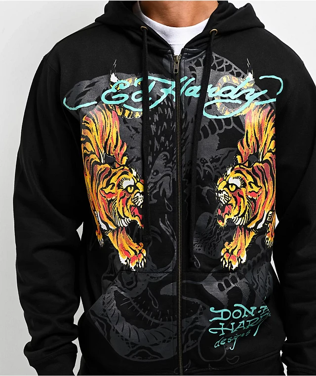 Ed Hardy Crawling Tigers Black Zip Hoodie | Arden Fair