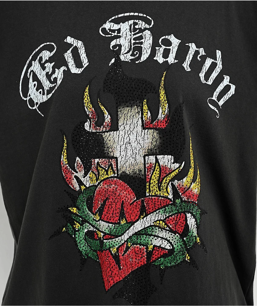 Ed Hardy Cross Heart Charcoal Boxy T-Shirt | MainPlace Mall