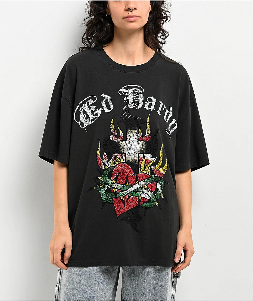 Ed Hardy Cross Heart Charcoal Boxy T-Shirt | Liberty Center