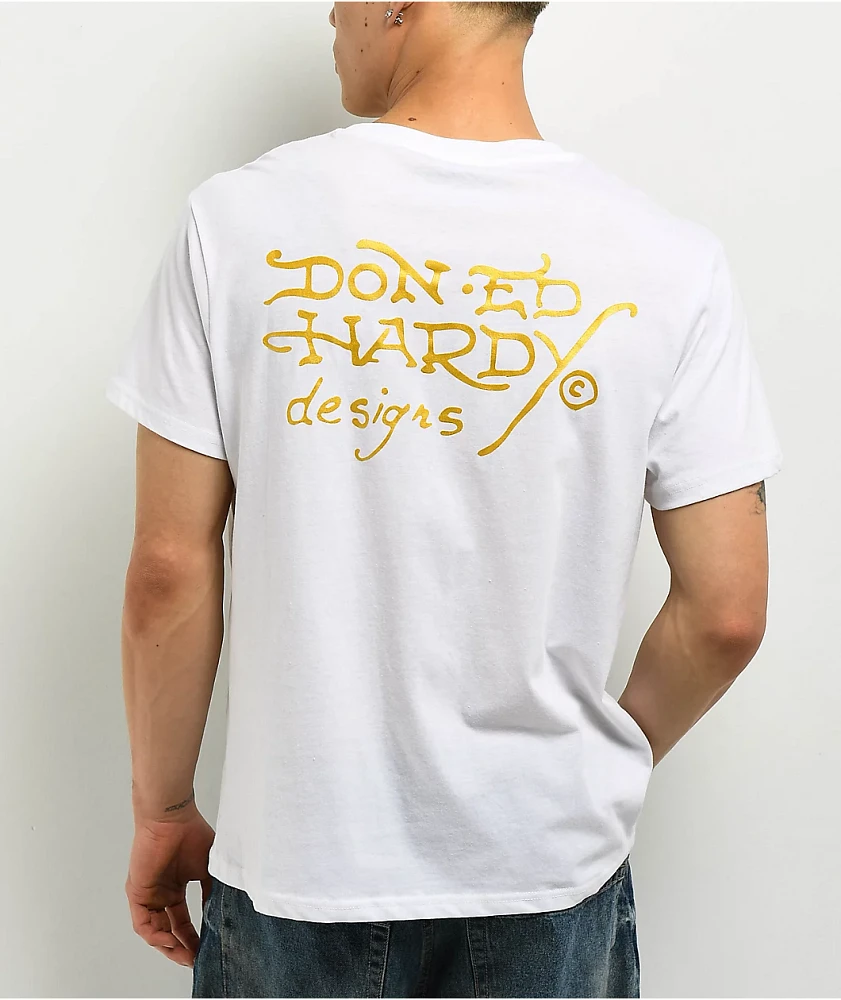 Ed Hardy Crouching Panther Rhinestone White T-Shirt at Hamilton
