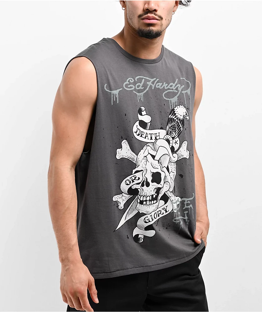 Don Ed Hardy スカルデザイン タンクトップ XL Ed Hardy エドハーディー タンクトップ デカプリント スカル