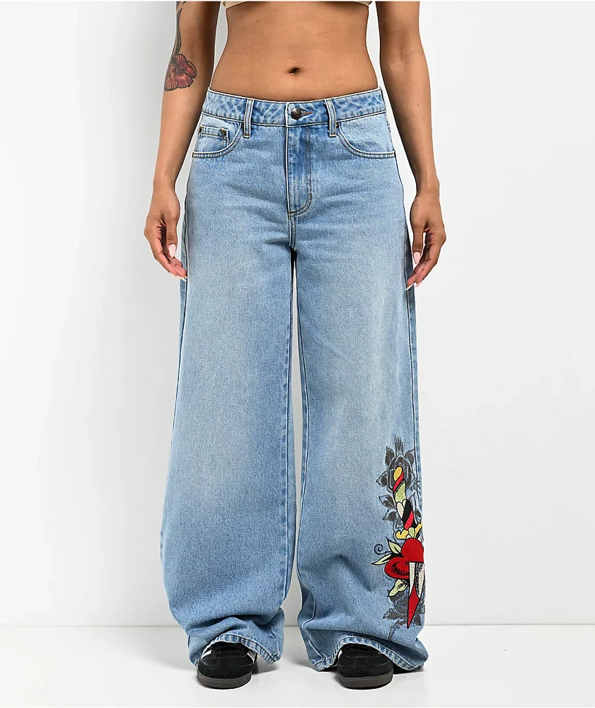 Ed Hardy Dagger Heart Retro Light Blue Jeans | Arden Fair