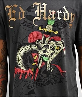 Ed Hardy Dagger Snake Rhinestone Black Wash T-Shirt | Liberty Center