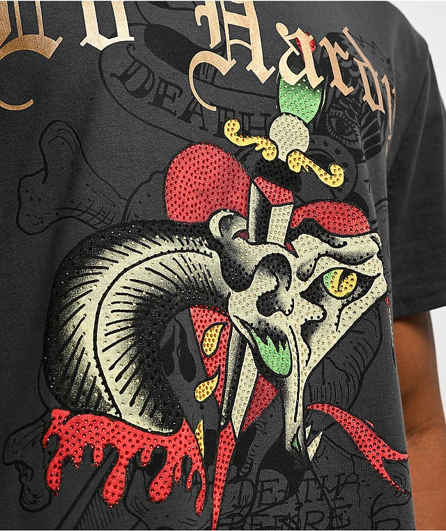 Ed Hardy Dagger Snake Rhinestone Black Wash T-Shirt | Arden Fair