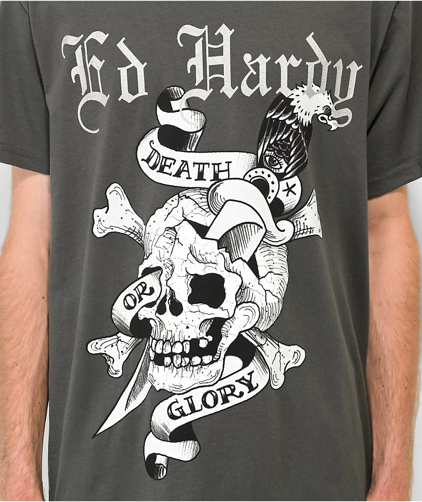 Ed Hardy Death Or Glory Skull Charcoal T-Shirt at Hamilton Place