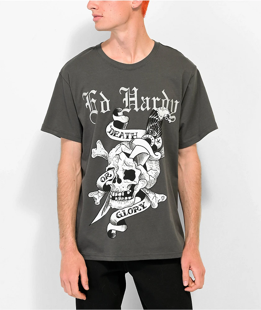 Ed Hardy Death Or Glory Skull Charcoal T-Shirt at Hamilton Place