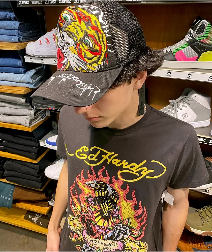 Ed Hardy Double Tiger Black Trucker Hat | Liberty Center