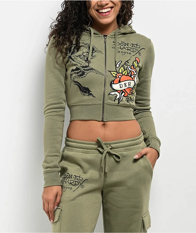Ed Hardy Dragon Olive Green Cargo Parachute Pants | Arden Fair