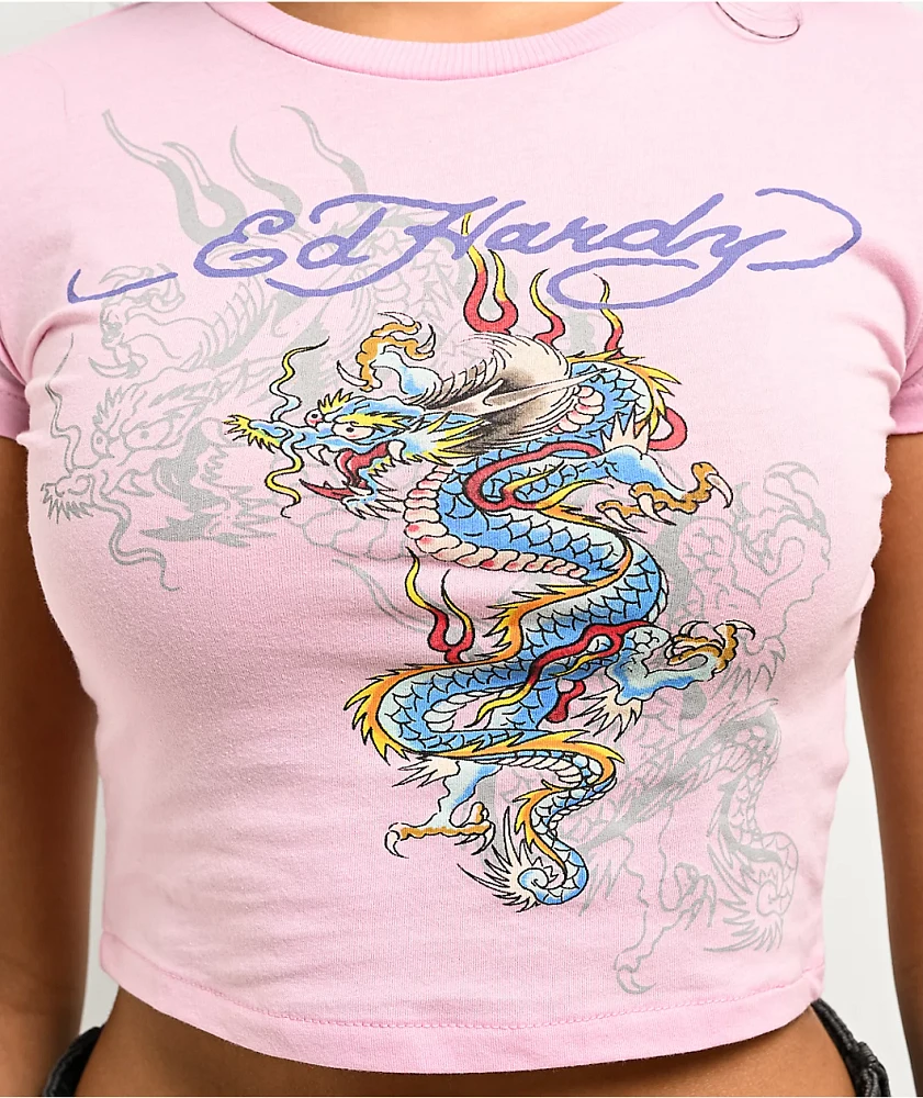 Ed Hardy Dragon Pink Crop T-Shirt | Arden Fair