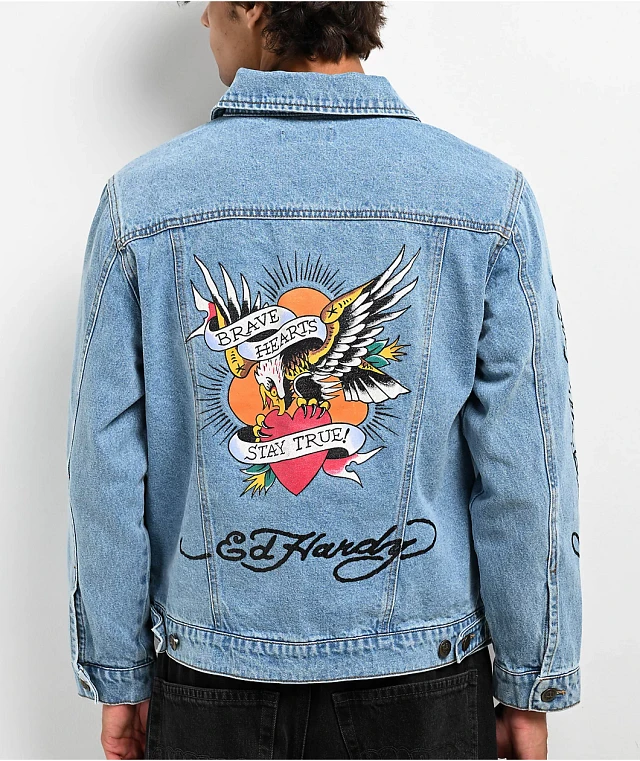 【Y2K】Ed Hardy デニムテーラードジャケット　M Ed Hardy Screaming Tiger Light Blue Denim Jacket | Liberty