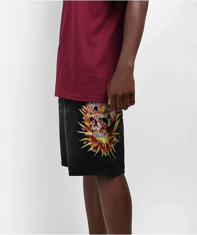 Ed Hardy × Broken Promises “Love Scars” デニムショーツ Ed Hardy x Broken Promises Love Scars Black Denim Shorts