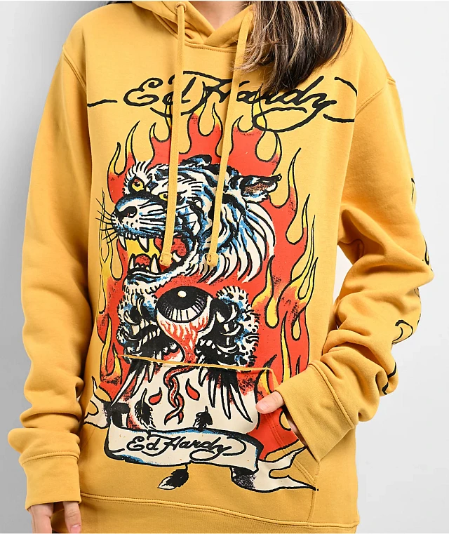 Yellow hoodie with tiger discount
