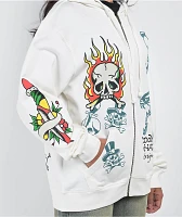 Ed Hardy Flame Skull Ivory Zip Hoodie | Liberty Center