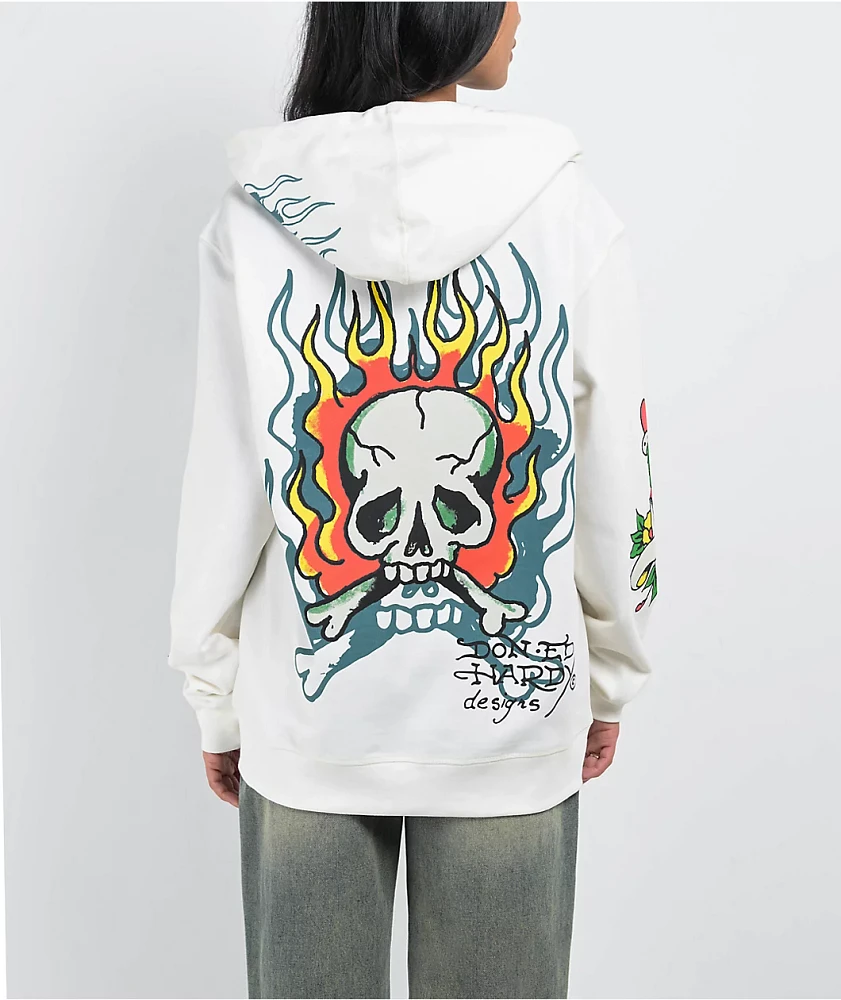 トップス vintage ed hardy zip design hoodie skull Ed Hardy Flame Skull Ivory Zip Hoodie | Zumiez