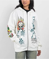 Ed Hardy Flame Skull Ivory Zip Hoodie | Liberty Center