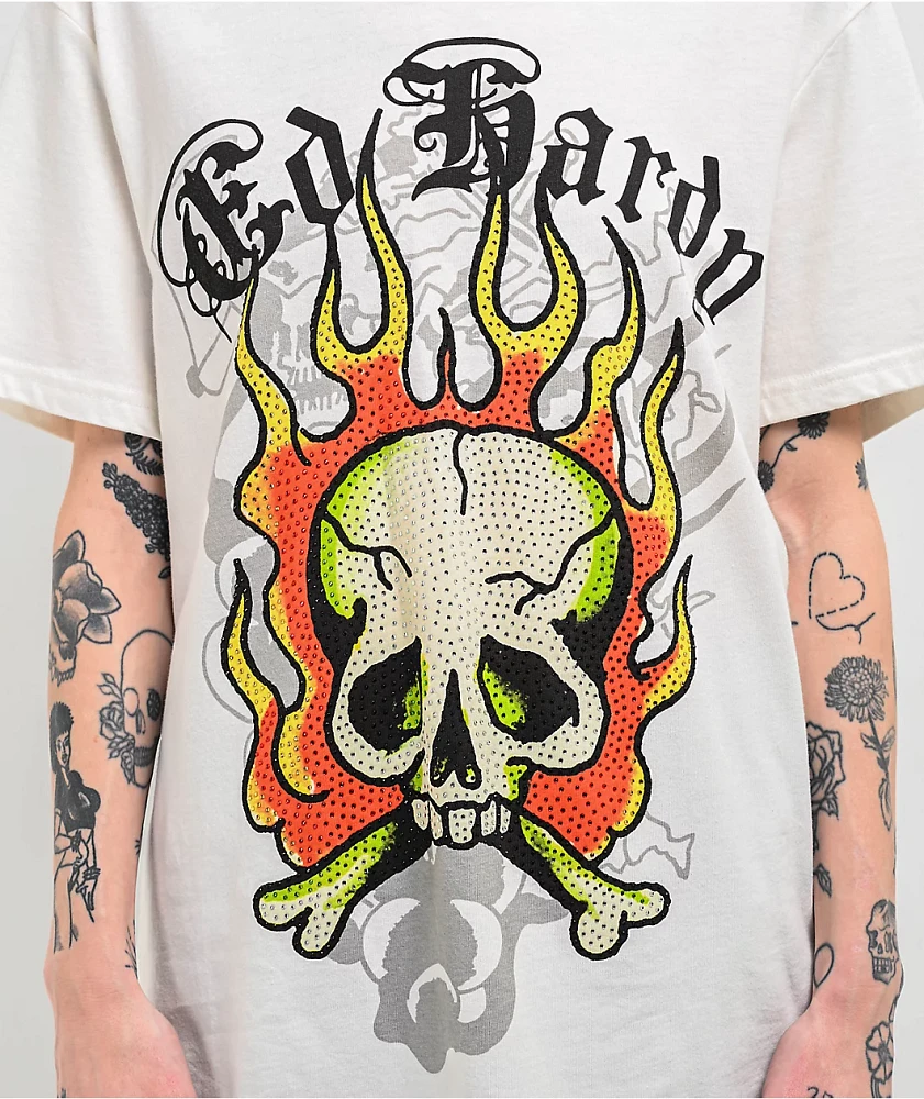 Ed Hardy Flame Skull White T-Shirt | Liberty Center