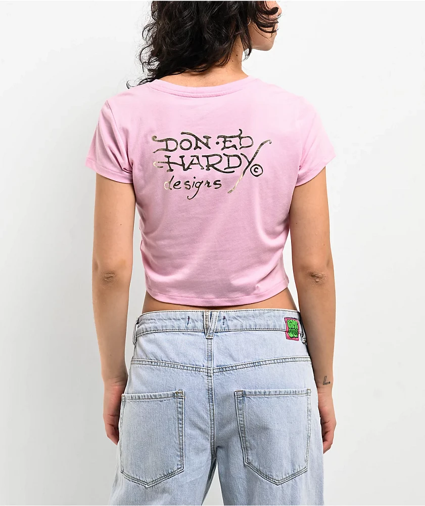 Ed Hardy ピンク Tシャツ Ed Hardy Flower Diamond Baby Tee – epicstores