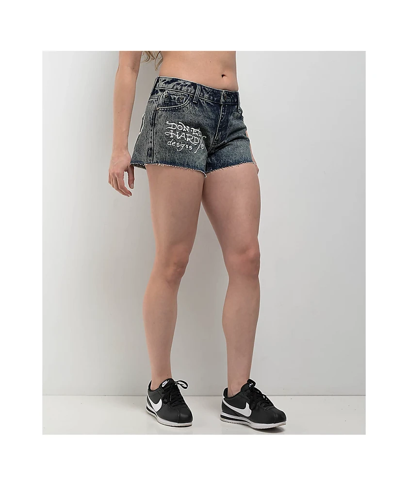 Ed Hardy Heart Dagger Blue Wash Denim Cutoff Shorts at Hamilton