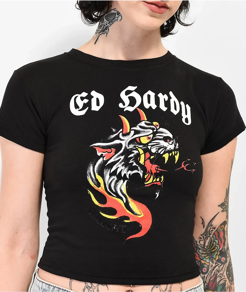 Ed Hardy Hellcat Black Crop T-Shirt | Arden Fair