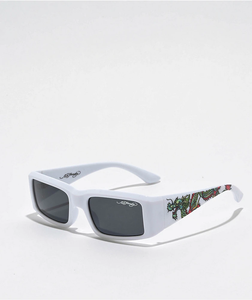 Ed Hardy Hokusai White Rectangle Sunglasses | MainPlace Mall