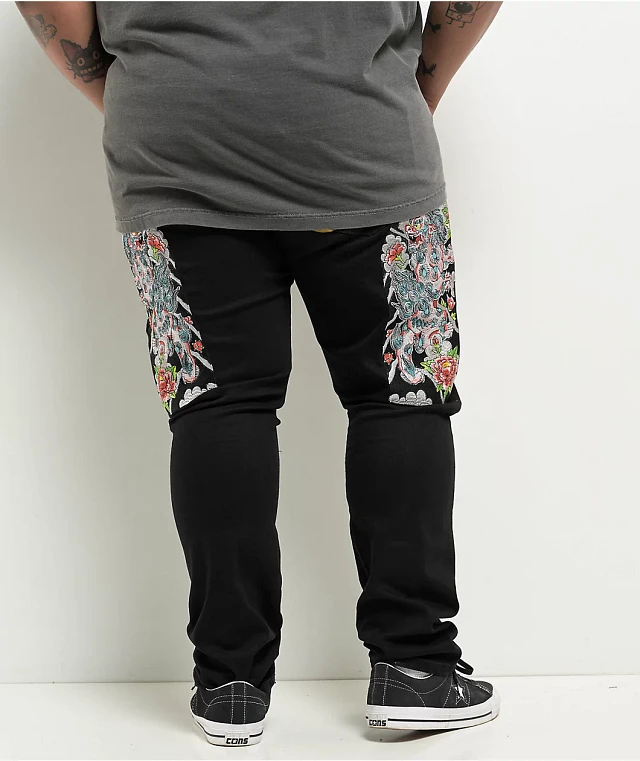 Ed Hardy★Tiger Flame ブラックウォッシュジーンズ Ed Hardy Tiger Flame Black Wash Jeans | Zumiez