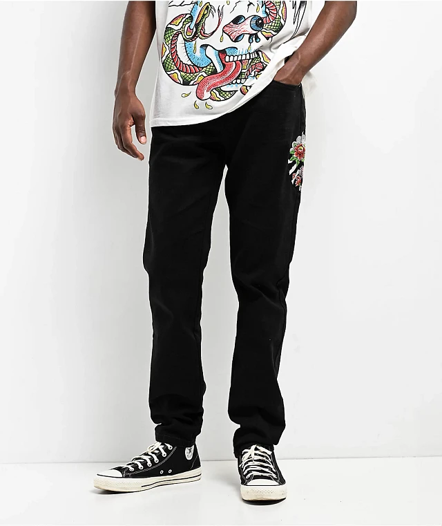 Ed Hardy★Tiger Flame ブラックウォッシュジーンズ Ed Hardy Tiger Flame Black Wash Jeans | Zumiez