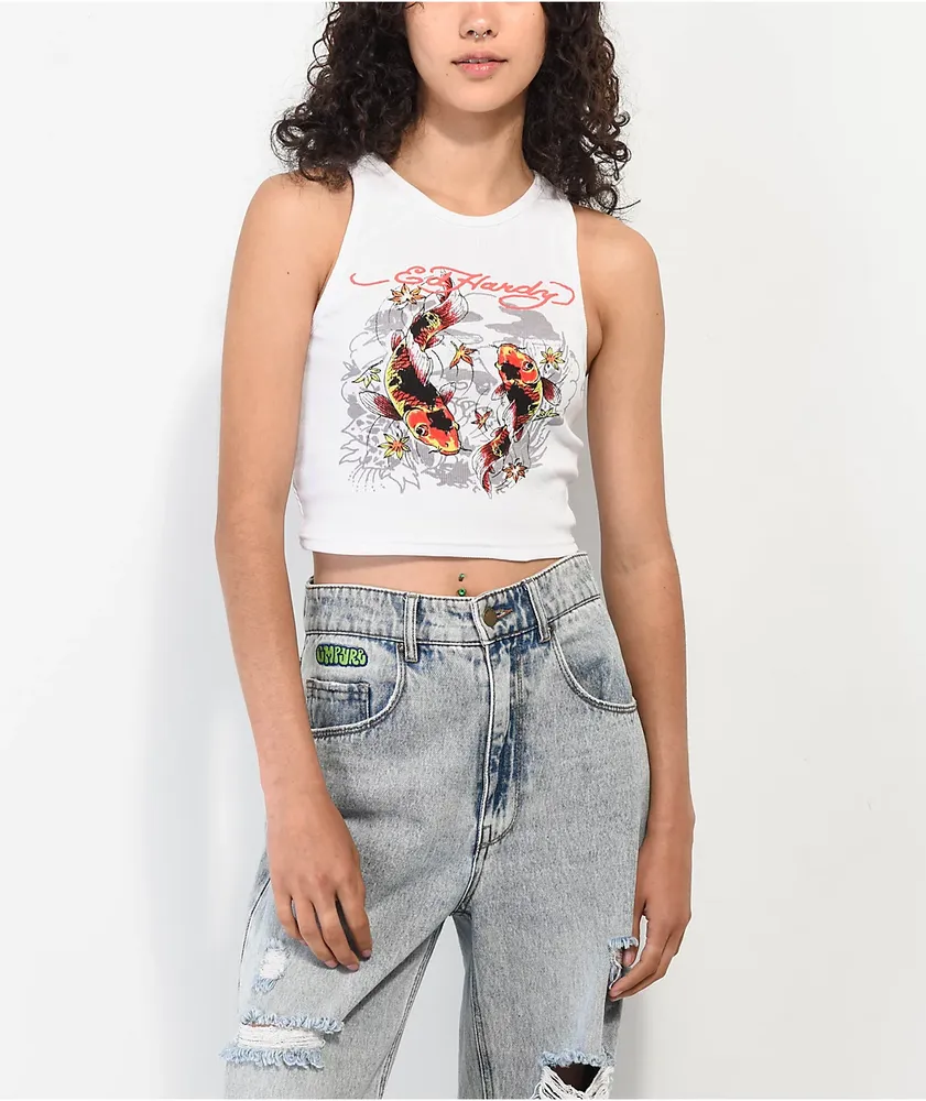 Ed Hardy Koi Fish Ribbed Crop Tank Top Hamilton Place