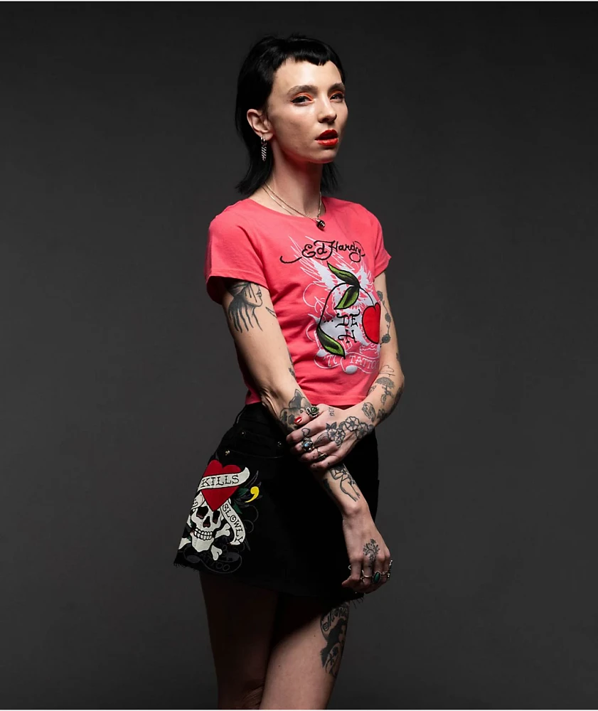 Ed Hardy LKS Skull Black Cutoff Denim Mini Skirt | MainPlace Mall