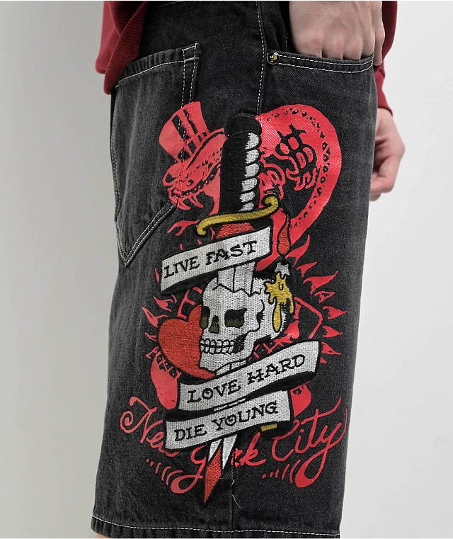 パンツ Ed hardy LIVE FAST SKATER SHORT y2k 28 Ed Hardy Live Fast Y2K Black Shorts | MainPlace Mall