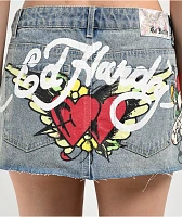Ed Hardy Love Kills Slowly Skull Denim Cutoff Mini Skirt at