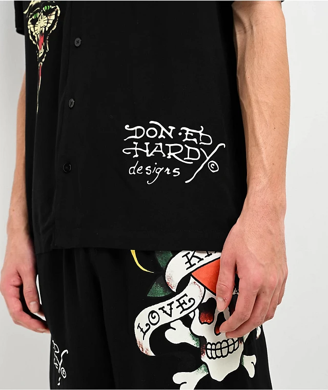 Ed Hardy Love Kills Slowly Woven Black Short Sleeve Button