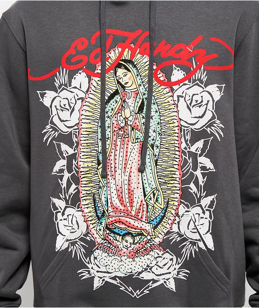 Ed Hardy Mary Rhinestone Charcoal Hoodie | MainPlace Mall