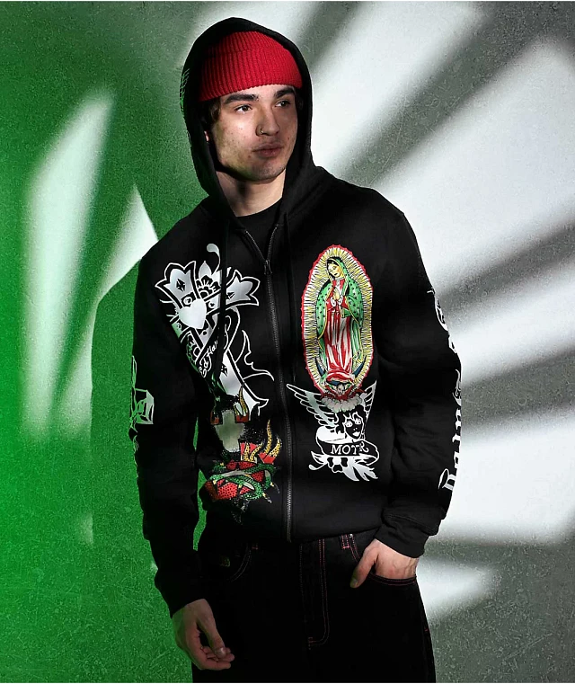 Ed Hardy Mother Mary Black Zip Hoodie | Dulles Town Center