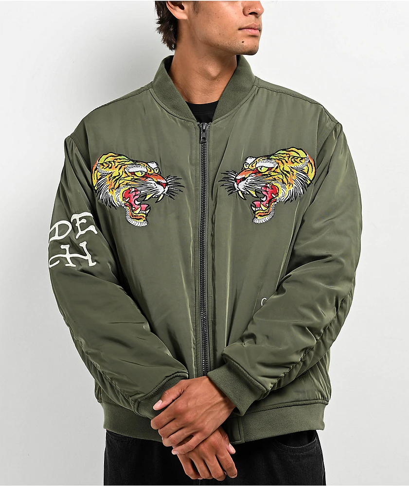 Ed Hardy NYC Skull Olive Bomber Jacket | Liberty Center