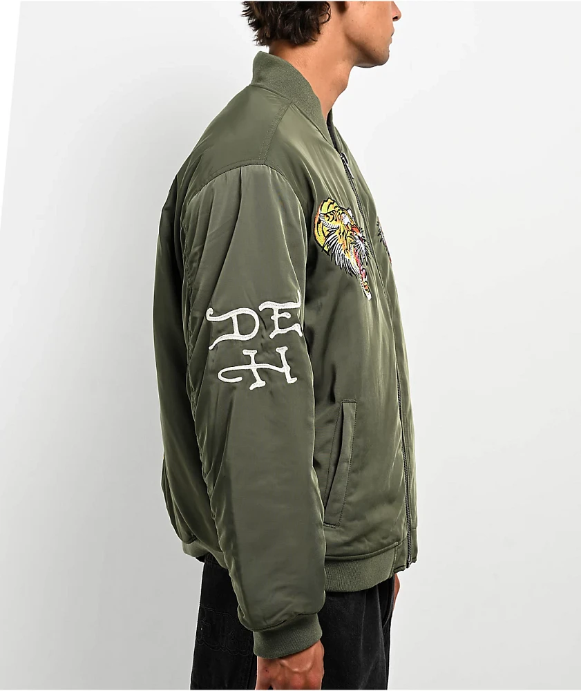 Ed Hardy NYC Skull Olive Bomber Jacket | Liberty Center