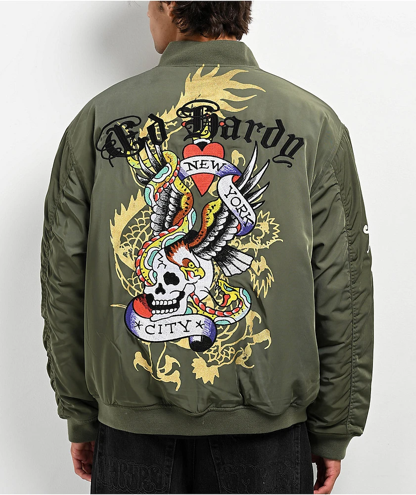 Ed Hardy NYC Skull Olive Bomber Jacket | Liberty Center