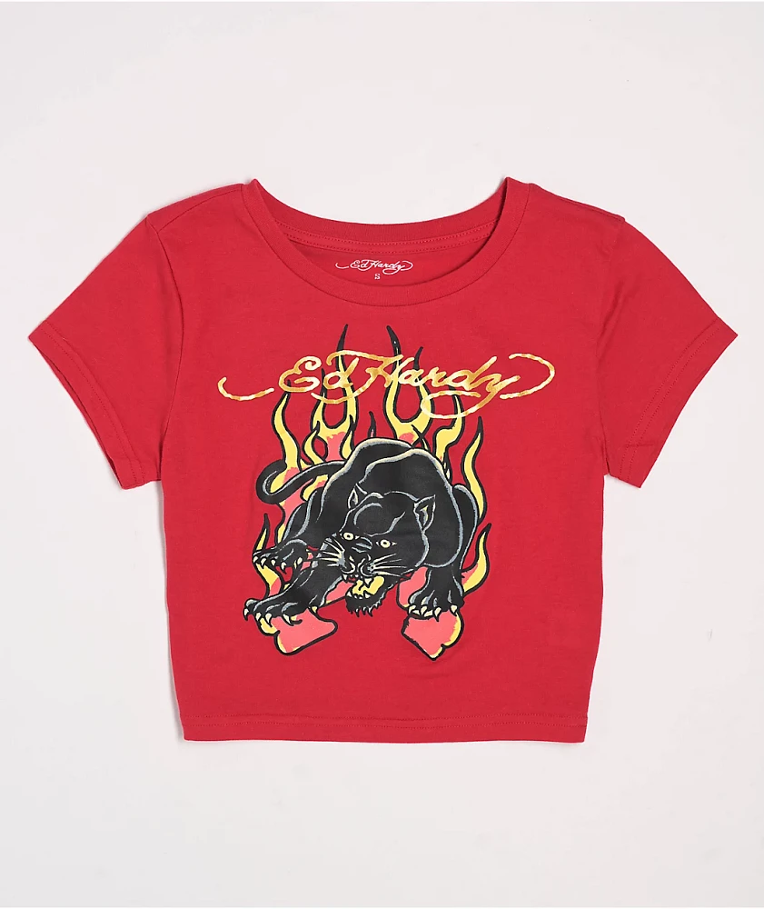 Ed Hardy Panther Flame Red Crop T-Shirt | MainPlace Mall