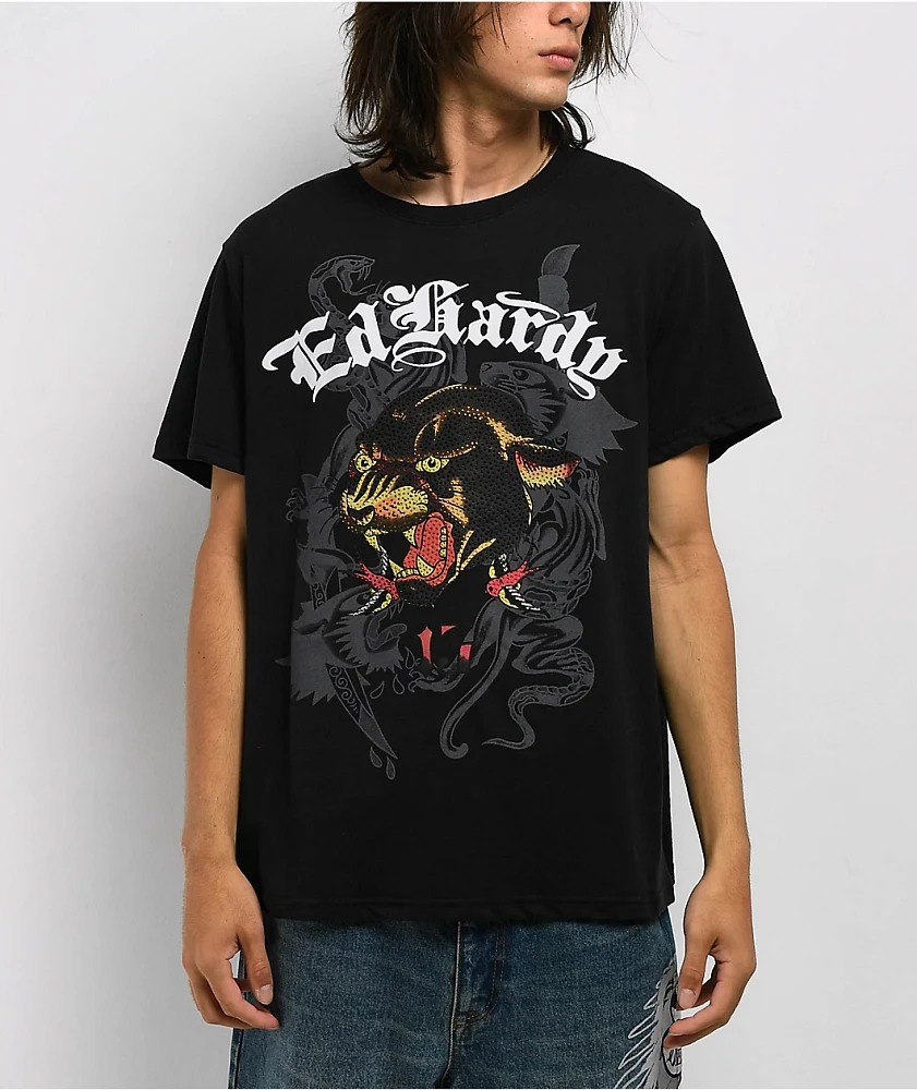 Ed Hardy Panther Head Rhinestone Black T-Shirt | Liberty Center