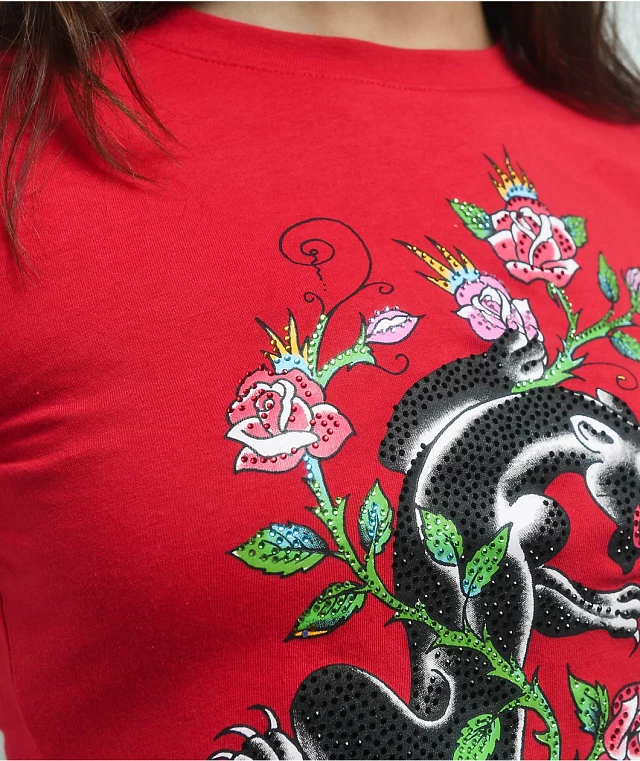 Ed Hardy Panther Rhinestone Cherry Crop T-Shirt at Hamilton Place