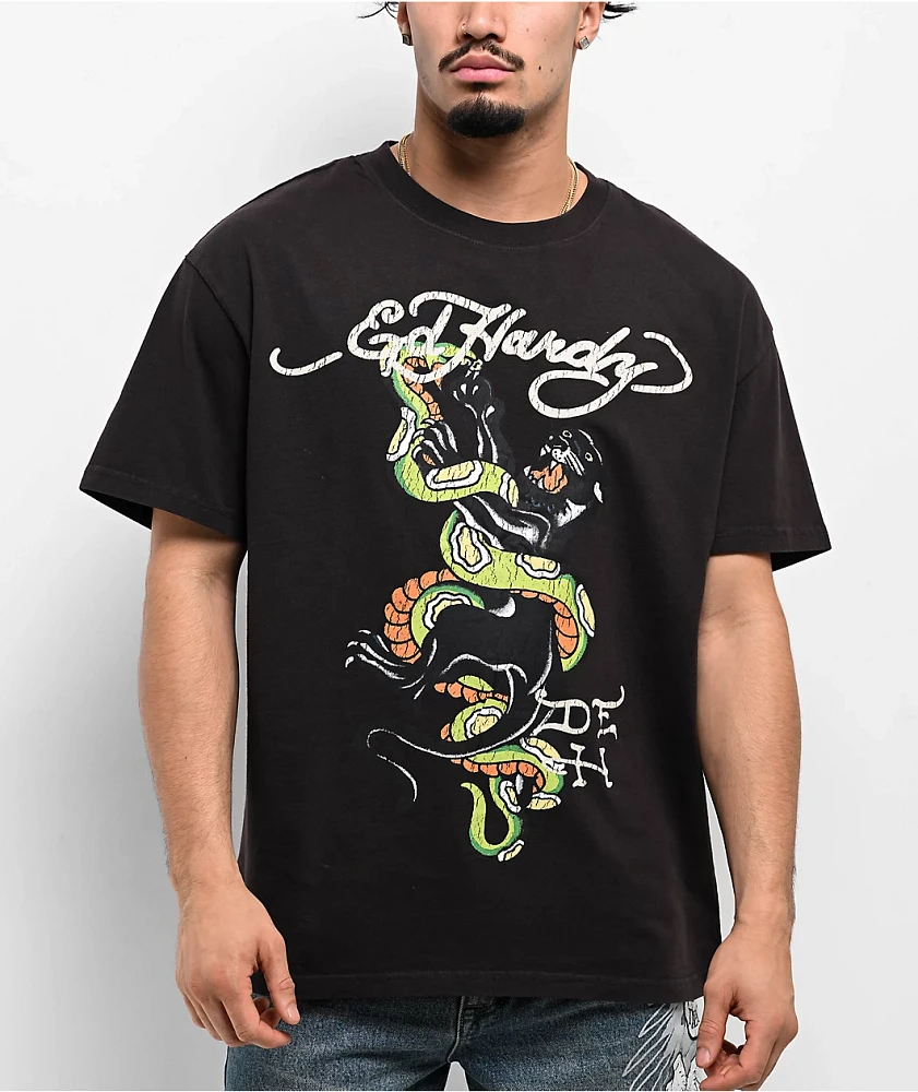 Ed Hardy Panther Snake Vintage Black T-Shirt | MainPlace Mall